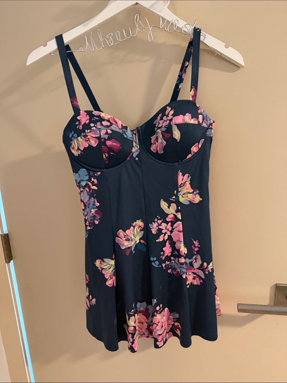 Albion dahlia Navy Floral swim dress